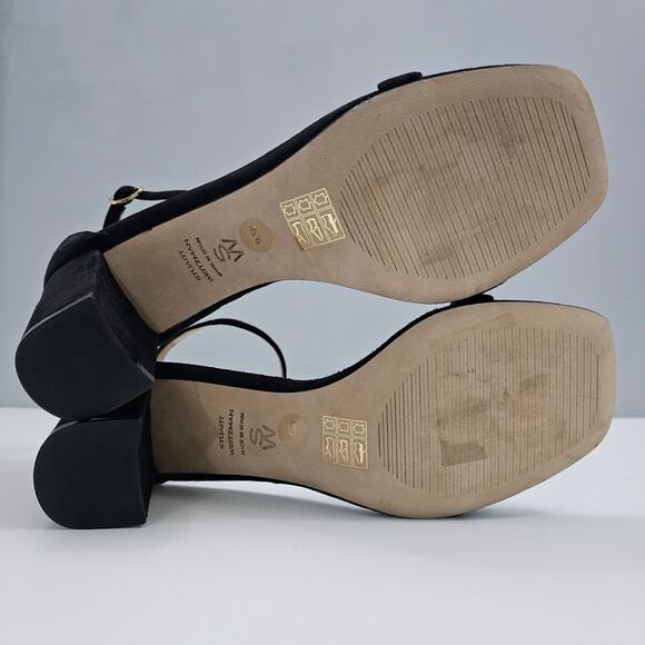 Stuart Weitzman Nudistcurve 75 Sandal Womens 9.5 Black Suede Block Heel Strappy - Picture 14 of 16